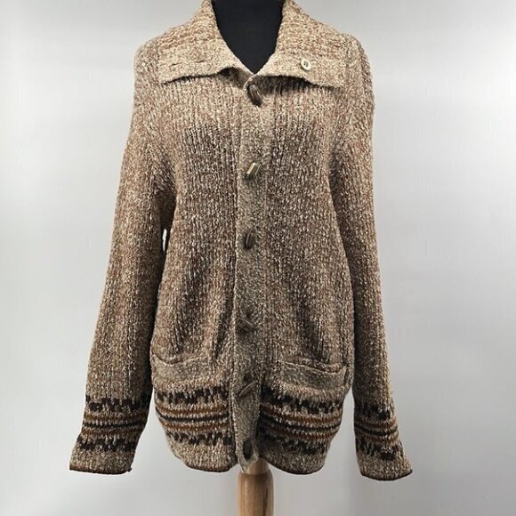 Tundra 100% pure virgin wool cardigan cottage core neutral unique toggle sz S - Picture 2 of 12